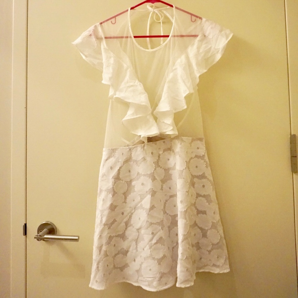 For Love & Lemons White Mesh Ruffle Dress